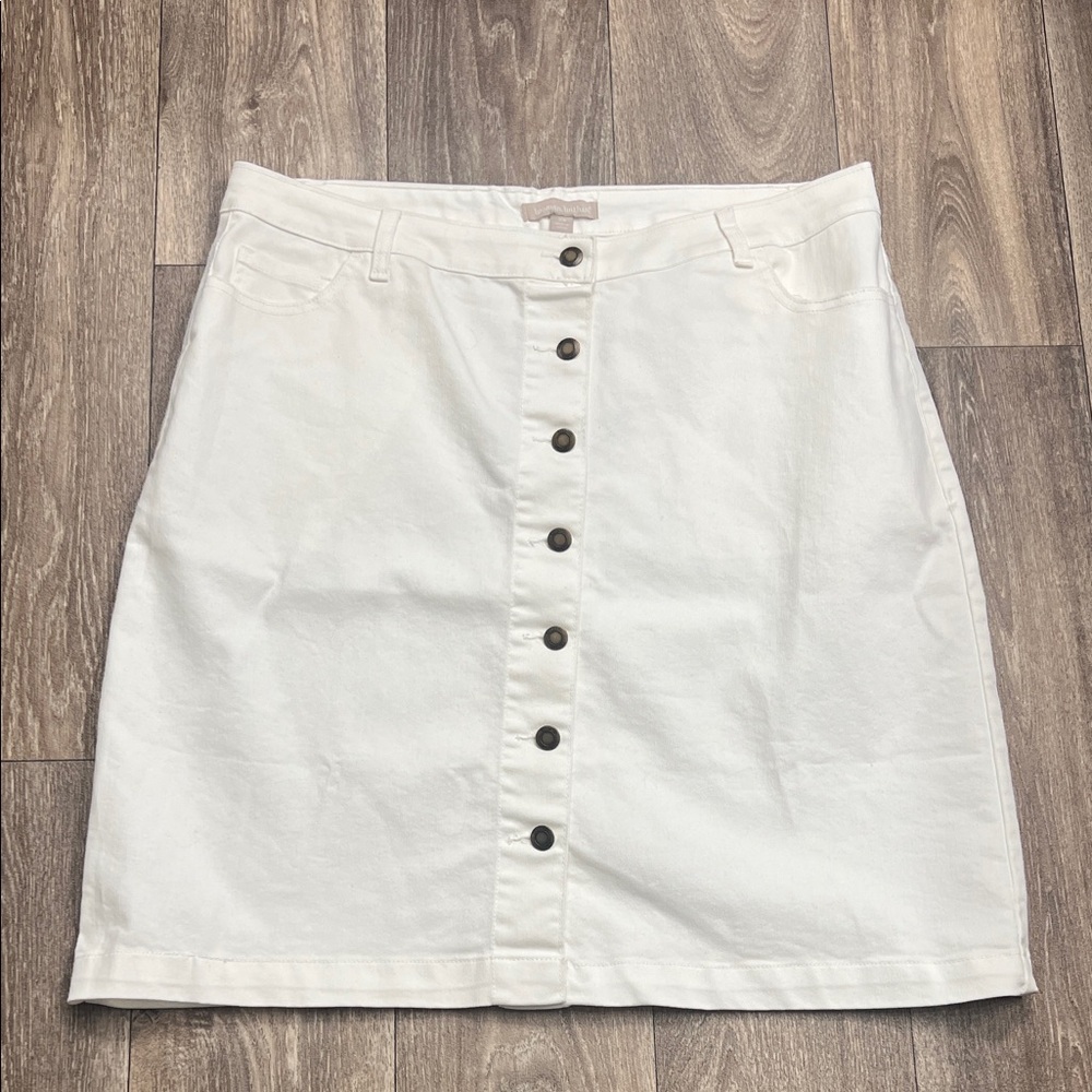 Woman Within White Button-Front A-Line Skirt